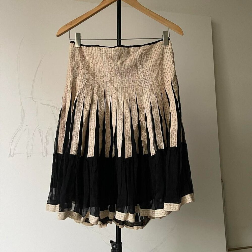 Vintage 90s y2k Bebe black silk beige creamy pleated skirt